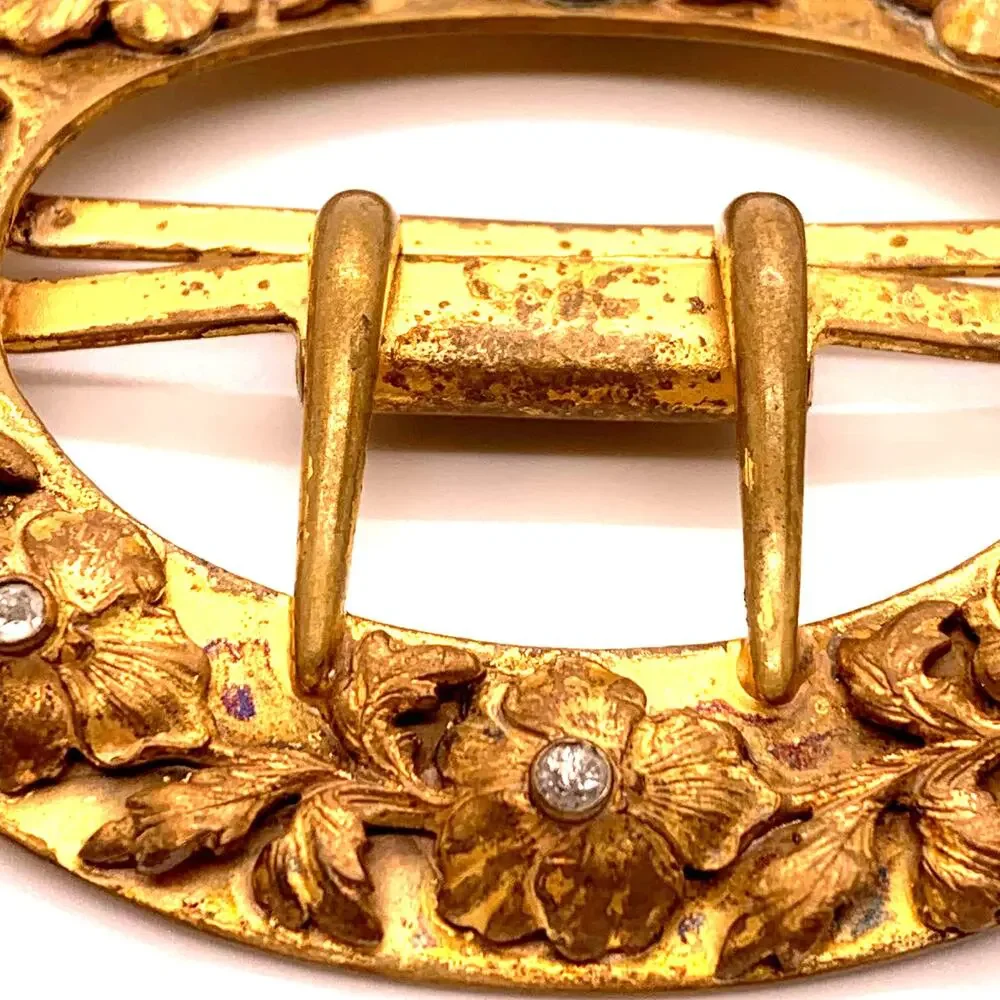 Fisher Nessler Antique Edwardian c.1900-1910 Brass‎ Crystal Flower Sash Buckle